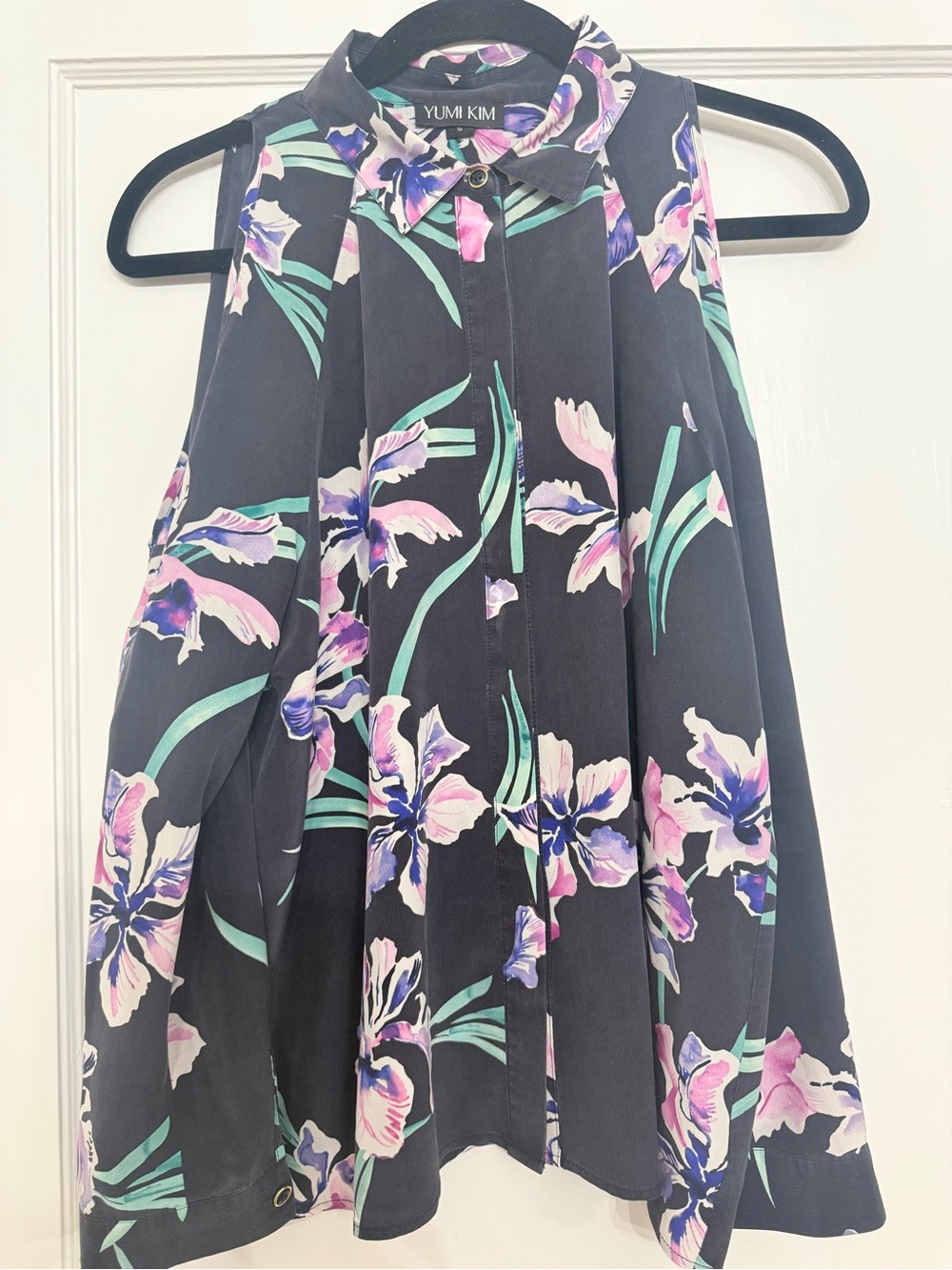 Yumi Kim "Too Cool" 100% Silk Cold Shoulder Halter Blouse | Orchid Bliss size S